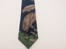 Manatee and Fish Design Reed  St.James Multi Color Men’s Cool Silk Neck Tie USA