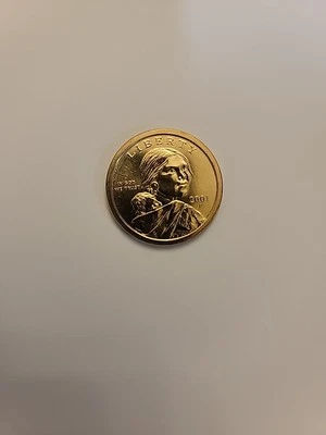 Rare 2001 P Sacagawea One Dollar US Liberty Gold Color Coin (Circulated) - Image 1 of 4