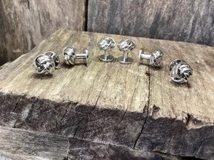 Modern Dress Stud Tuxedo Shirt Buttons Silver Tone Knot Design Set 6 Studs - Picture 1 of 6