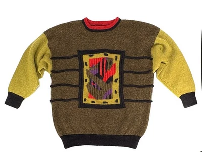 Suéter de Lana Tejido Pesado Abstracto De Colección Años 90 Gran Tamaño Grueso Cuello Redondo Para Hombres XL Foto 1 de 4