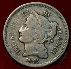 1865 Philadelphia Mint Three Cent Coin - Picture 1 of 2