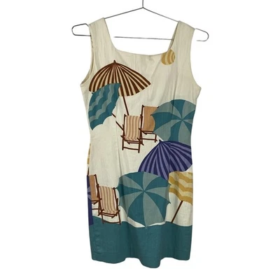 Mondi Dress Womens 40 Beach Umbrella Print Sleeveless White Blue Summer Germany - Image 1 of 4