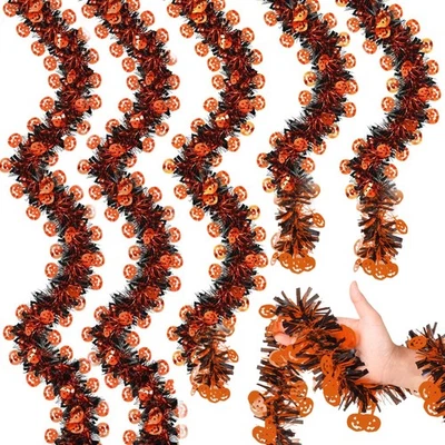 Guirnalda de oropel de Halloween de 33 pies 5 piezas guirnalda brillante naranja y negra calabaza metida... Foto 1 de 4