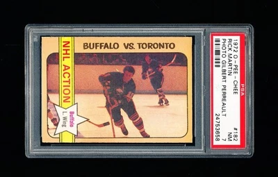1972 OPC HOCKEY 182 RICK MARTIN PHOTO GILBERT PERREAULT SABRES PSA 7 NEAR MINT - Image 1 of 4
