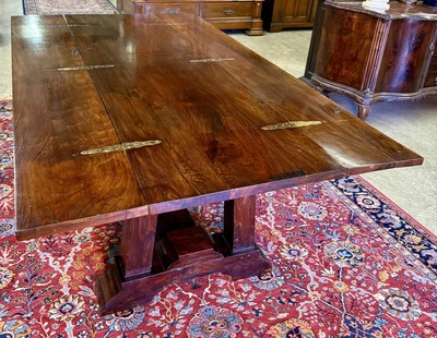 Mesa de jantar vintage country francesa 7 pés madeira maciça foldover revelação - Imagem 1 de 4