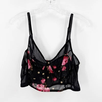 Top corto cami de malla transparente floral negro sin marca para mujer talla 4X Foto 1 de 4