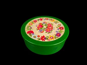 Lata de café Ogo vintage - plástico - 6x19 cm - años 70 - estampado floral verde - Imagen 1 de 6