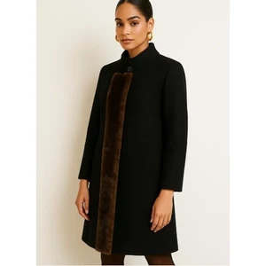 Hilary Radley Black Women's Alpaca Coat Superfine Black Overcoat mink fur Size 4 - Picture 1 of 19