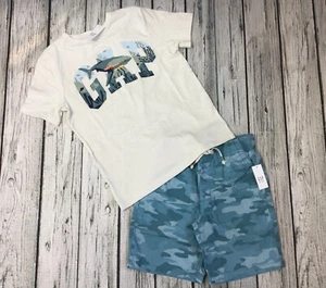 Gap Kids Boys. Medium 8 - 9 Logo Shark Shirt & Camouflage Shorts. Nwt - Picture 1 of 5