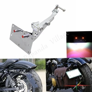 Side Mount Number License Plate Bracket w/ LED Light For Harley Sportster Dyna - Picture 1 of 13