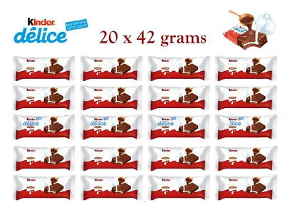 20 barras de chocolate suave KINDER DELICE con relleno de cacao y leche 39 g 1,4 oz Foto 1 de 4