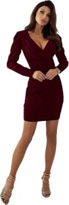 LYANER Women's Wrap V Neck Long Sleeve Ruched Bodycon Cocktail Mini Dress S - Picture 1 of 4
