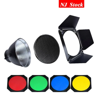 US Godox 7'' AD-R6 Bowen Reflctor Hood BD-04 Barndoor Honeycomb For Studio Flash - Image 1 of 4