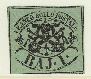 1852 Antichi Stati (Pontificio) - 1 b. I em. stampa incompleta senza gomma - Foto 1 di 1