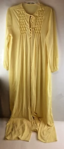 Vintage Sears yellow nylon peignoir smocked front w/tie/covered buttons Sz 32-34 - Picture 1 of 4