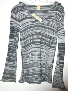 Suéter con capucha dulce Romeo cuello en V gris a rayas talla mediana nuevo con etiquetas - Imagen 1 de 3