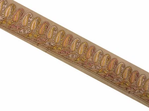 ANTIQUE SAREE BORDER VINTAGE LONG HAND EMBROIDERED PAISLEY DESIGN TRIM LACE -220 - Picture 1 of 5