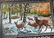 Vintage Deer in Snow/Wilderness Cotton Tapestry Cloth 39.5x58.5” Made in Turkey