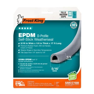 5/16" X 17' Gray EPDM D-Profile Self-Stick Weatherseal - 1/4" Thick - Picture 1 of 1