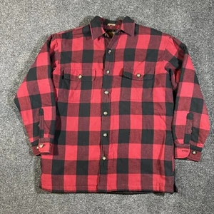 St Johns Bay Jacket Mens Medium Red Quilt Lined Button Up Flannel Buffalo plaid - Picture 1 of 7