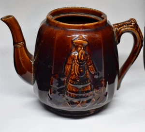 Antique Rockingham Brown Glaze Teapot Japanese Man & Rebecca at the Well 1800s - Picture 1 of 17
