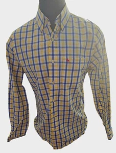 Abercrombie & Fitch Camicia Uomo 2XL XXL Giallo Blu Plaid Bottoni Muscoli Adulto - Foto 1 di 8