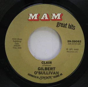 Pop 45 Gilbert O'Sullivan - Clair / Get Down On Mam - Picture 1 of 2