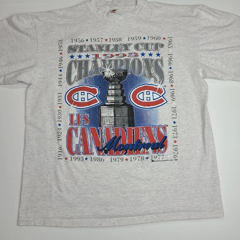 Vintage 1993 Montreal Canadiens Stanley Cup Champions Single Stitch T-Shirt XL Cover
