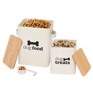 Pet Food Treats Metal Storage Tin Jar Box Dog Airtight Lid Scoop Container 2 Pcs - Picture 1 of 9