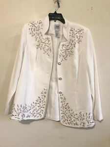 R & M Richards Size 16 Cream Embroidery Suit Jacket Blazer Women Stylish Cut - Picture 1 of 9