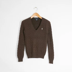 Vintage Polo Ralph Lauren Cable Knit Sweater Womens Medium V-Neck Preppy Cotton - Picture 1 of 5