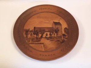NN11 forslov kyrkan WOOD PYROGRAPHY CHIP CARVED WALL PLATE, 9 1/2" SWEDEN - Picture 1 of 6
