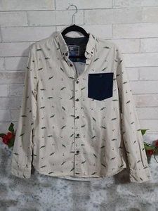 Men's Shirt Size Medium Fishing Fish Theme Print Casual Button Down Long Sleeve - Picture 1 of 5
