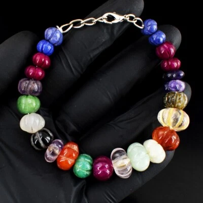 Carved Ruby ,Sapphire & Amethyst 161.00 Cts Beaded Beautiful Bracelet VK 26 E683 - Image 1 of 3