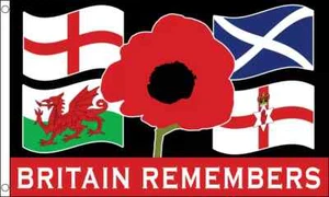Poppy Britain Remembers Polyester 5'x3' Flag - LAST FEW - Picture 1 of 3