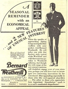 Original 1933 Advert for BERNARD WEATHERILL Men's Tailors Vintage Small Print Ad - Picture 1 of 1