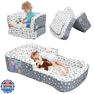 Cama de viaje para niños pequeños, cama y silla portátil para niños pequeños 2 en 1 - Convertible Travel Foto 1 de 4