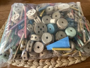3 1/2 pounds Wooden Tinker Toys Lot Vintage Spares Balls Wheels Orange Red Green - Picture 1 of 10