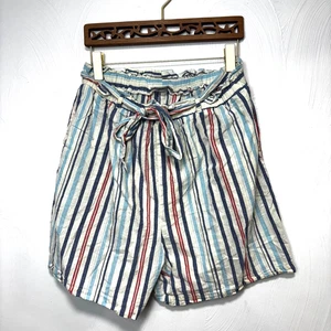Pantaloncini corti vintage a righe lunghezza media con cintura colorati spiaggia viaggio cotone donna 1X - Foto 1 di 6