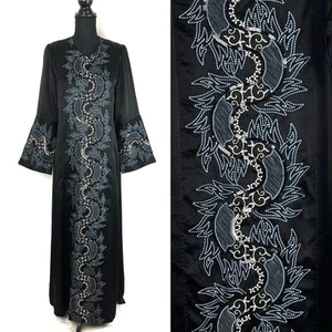 Vestido Vintage Sajeda Caftán Caftán Satinado Bordado Lentejuelas Manga Ancha Negro M - Imagen 1 de 8
