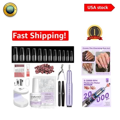 All-in-One Gel Nail Kit with Electric Drill & 500 Long Coffin Tips for Beginners - Image 1 of 4