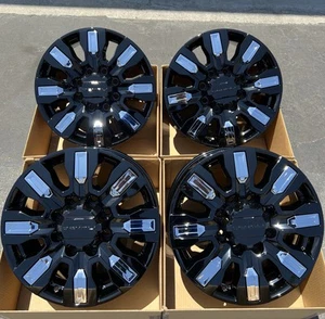 20" GMC DENALI 2500 3500 HD FACTORY OEM STOCK WHEELS RIMS GLOSS BLACK SET 4 - Picture 1 of 8