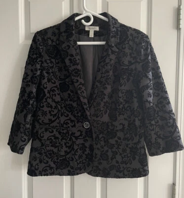 Chaqueta Blazer Vestido Granero Burnout Terciopelo Grande Negra Cachicha Dinero Antiguo Gótico Foto 1 de 4