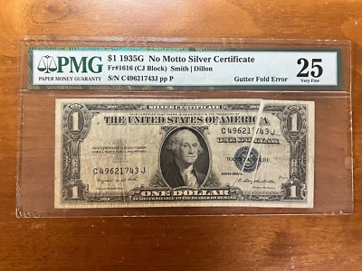 1935 G Silver Certificate  Gutter Fold Error NO Motto - Image 1 of 4