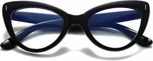 Stylish Oversized Cateye Reading Glasses with Blue Light Filter +1.5 (Black) - Picture 1 of 12