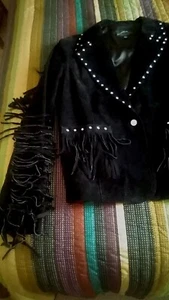MontanaCo Genuine Suede Fringed Western Crystal Studded Blazer Hanna Montana... - Picture 1 of 13