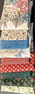 Lot of 9 Fabric Scraps Florals Calico Green Red Teal Blue - Picture 1 of 4