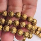 Vtg Gold Tone Necklace Beaded heavy Solid Metal Etched Texture 48" LONG Strand