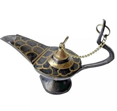 Vintage Aladdin Brass Genie Oil Lamp Burner Fishtail Design Black & Gold 4" Long - Image 1 of 4