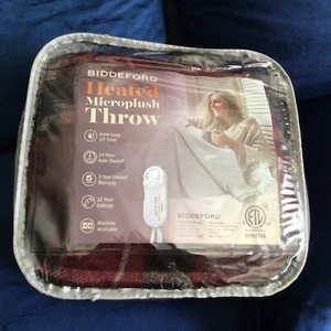 Biddeford Heated Microplush Throw / Cranberry Plaid 50"x62" - Picture 1 of 4
